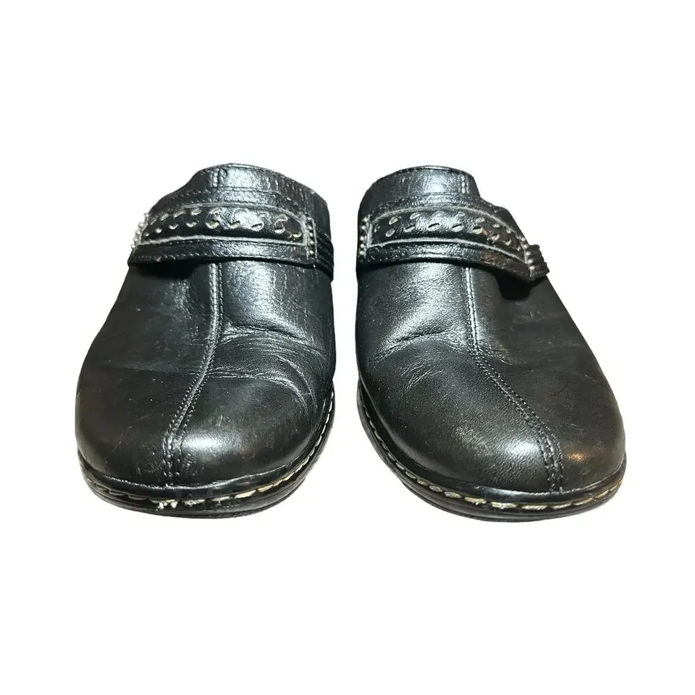 Sofft Black Leather Heeled Mule Clogs Women’s Size 7.5 Comfort Slip on